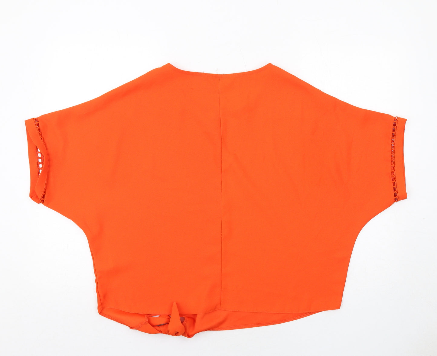 Lipsy Womens Orange Polyester Basic T-Shirt Size 10 Round Neck - Knot Front