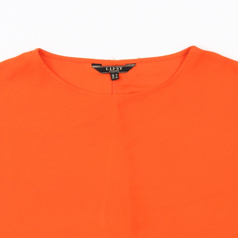 Lipsy Womens Orange Polyester Basic T-Shirt Size 10 Round Neck - Knot Front