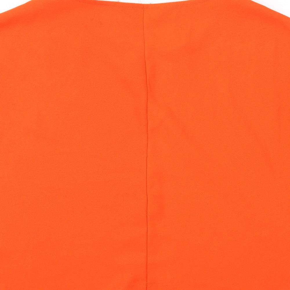Lipsy Womens Orange Polyester Basic T-Shirt Size 10 Round Neck - Knot Front