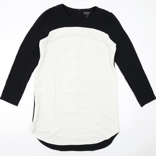 Topshop Womens Black Colourblock Polyester Shift Size 14 Boat Neck Zip