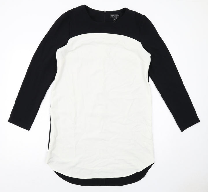 Topshop Womens Black Colourblock Polyester Shift Size 14 Boat Neck Zip