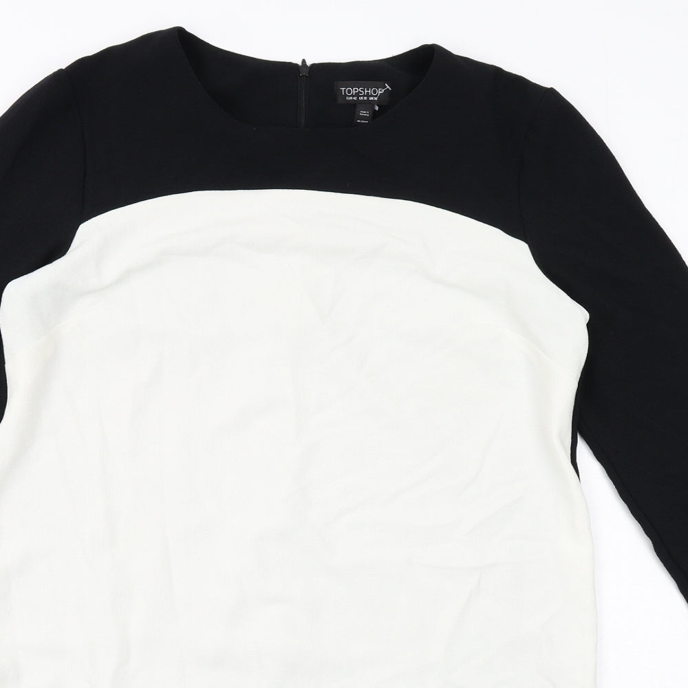 Topshop Womens Black Colourblock Polyester Shift Size 14 Boat Neck Zip