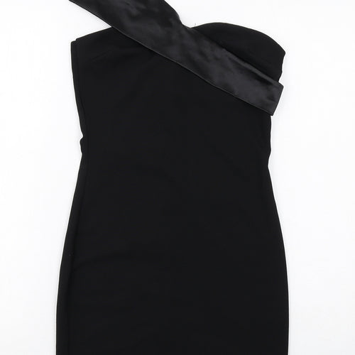 In the Style Womens Black Polyester Bodycon Size 8 One Shoulder Zip