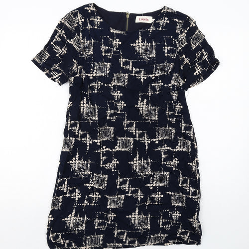 Louche Womens Blue Geometric Viscose Shift Size 10 Boat Neck Zip