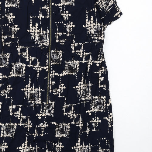 Louche Womens Blue Geometric Viscose Shift Size 10 Boat Neck Zip
