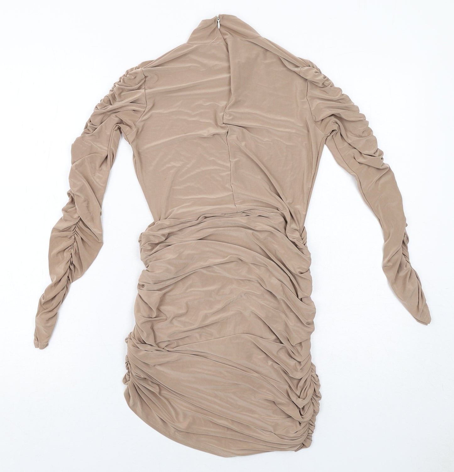 Missguided Womens Beige Polyester Bodycon Size 12 Mock Neck Zip