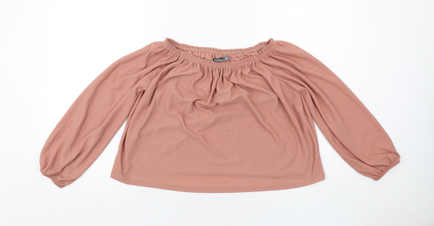 Bershka Womens Pink Polyester Basic Blouse Size S Boat Neck