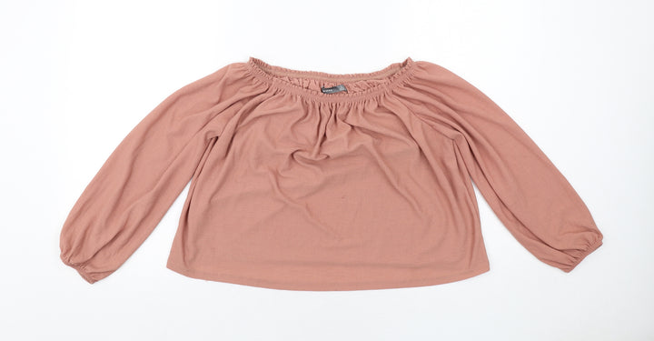 Bershka Womens Pink Polyester Basic Blouse Size S Boat Neck