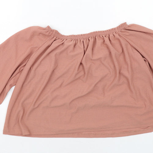 Bershka Womens Pink Polyester Basic Blouse Size S Boat Neck