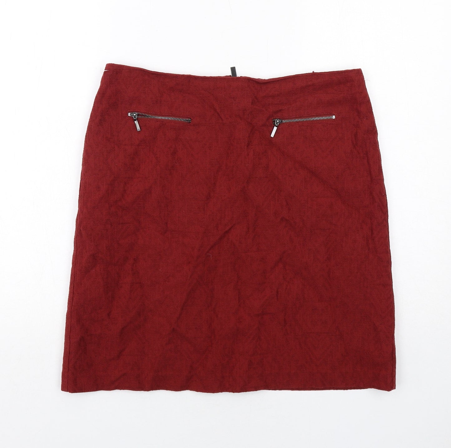 Marks and Spencer Womens Red Cotton A-Line Skirt Size 12 Zip