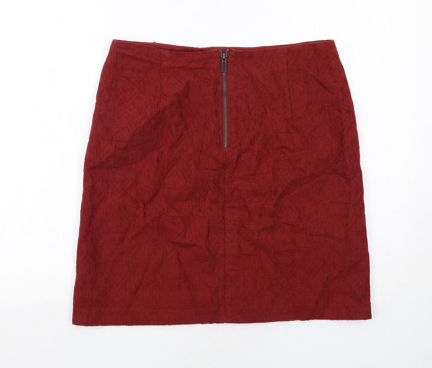 Marks and Spencer Womens Red Cotton A-Line Skirt Size 12 Zip