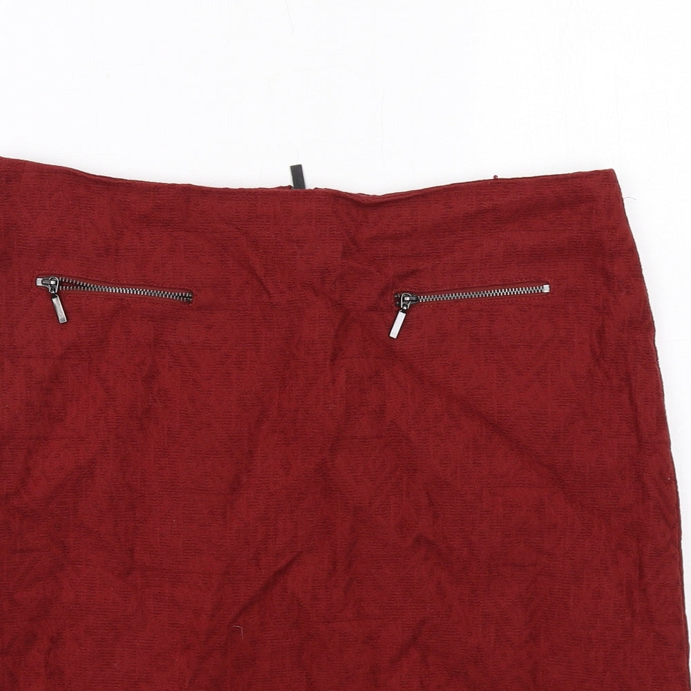 Marks and Spencer Womens Red Cotton A-Line Skirt Size 12 Zip