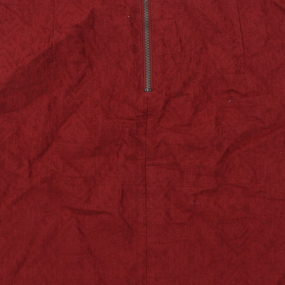 Marks and Spencer Womens Red Cotton A-Line Skirt Size 12 Zip