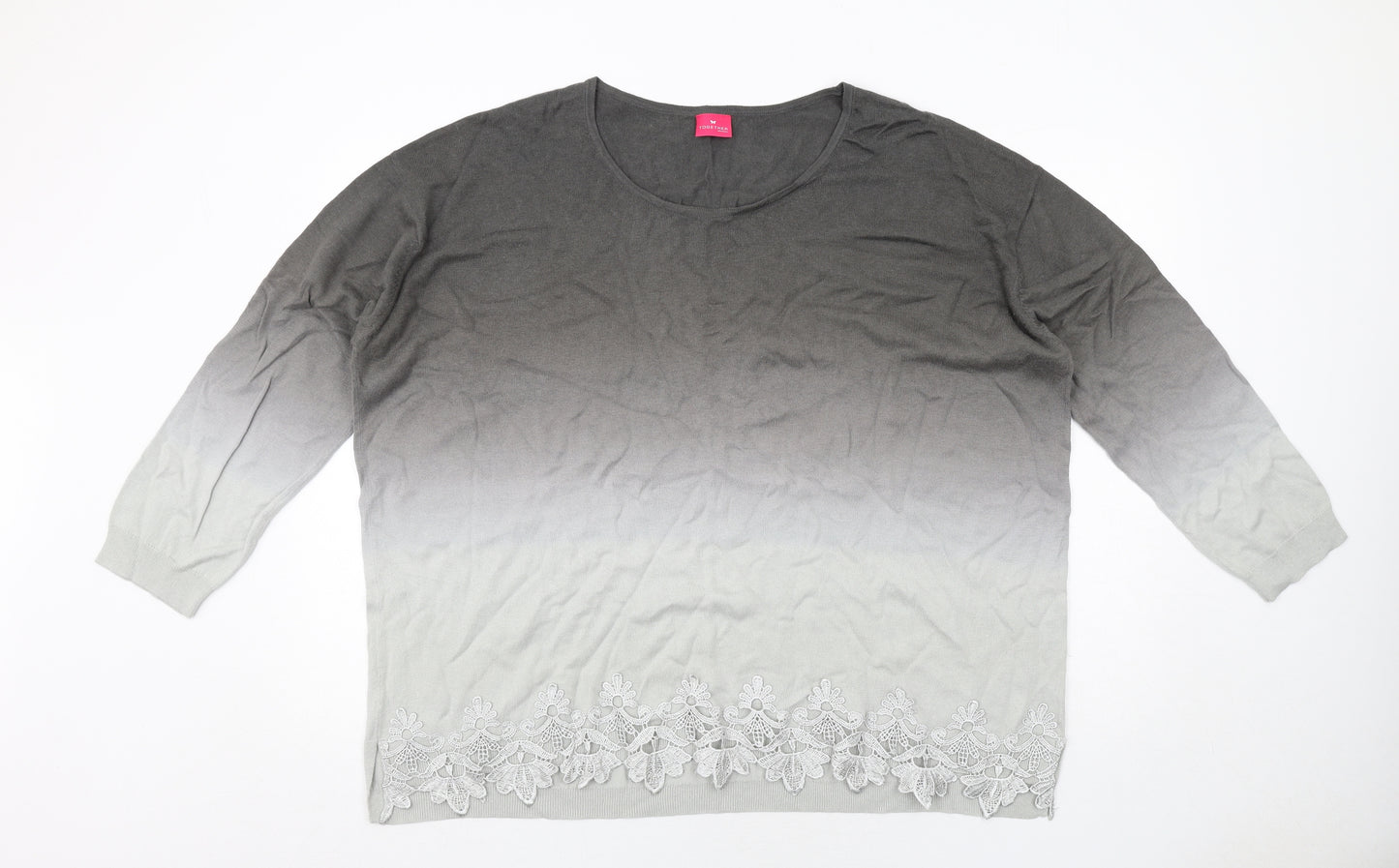 Together Womens Grey Round Neck Geometric Cotton Pullover Jumper Size XL