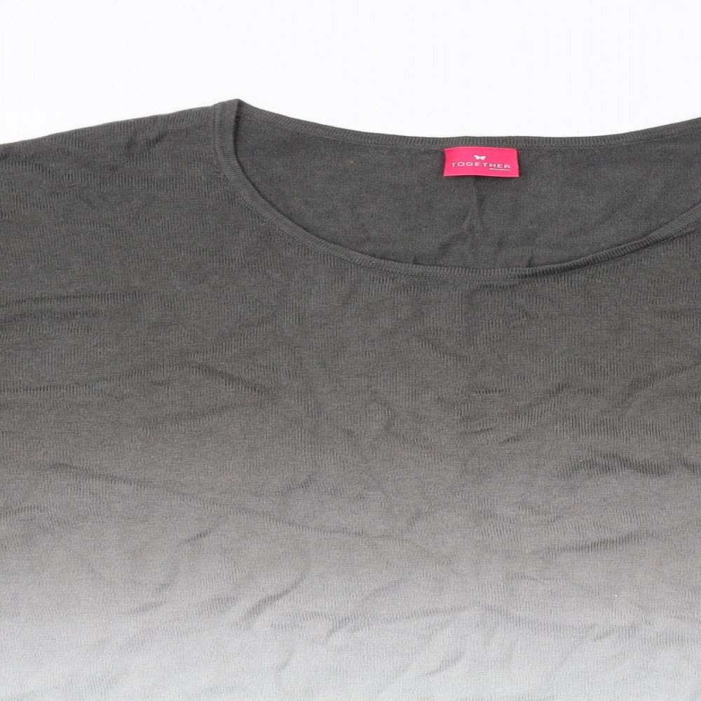 Together Womens Grey Round Neck Geometric Cotton Pullover Jumper Size XL
