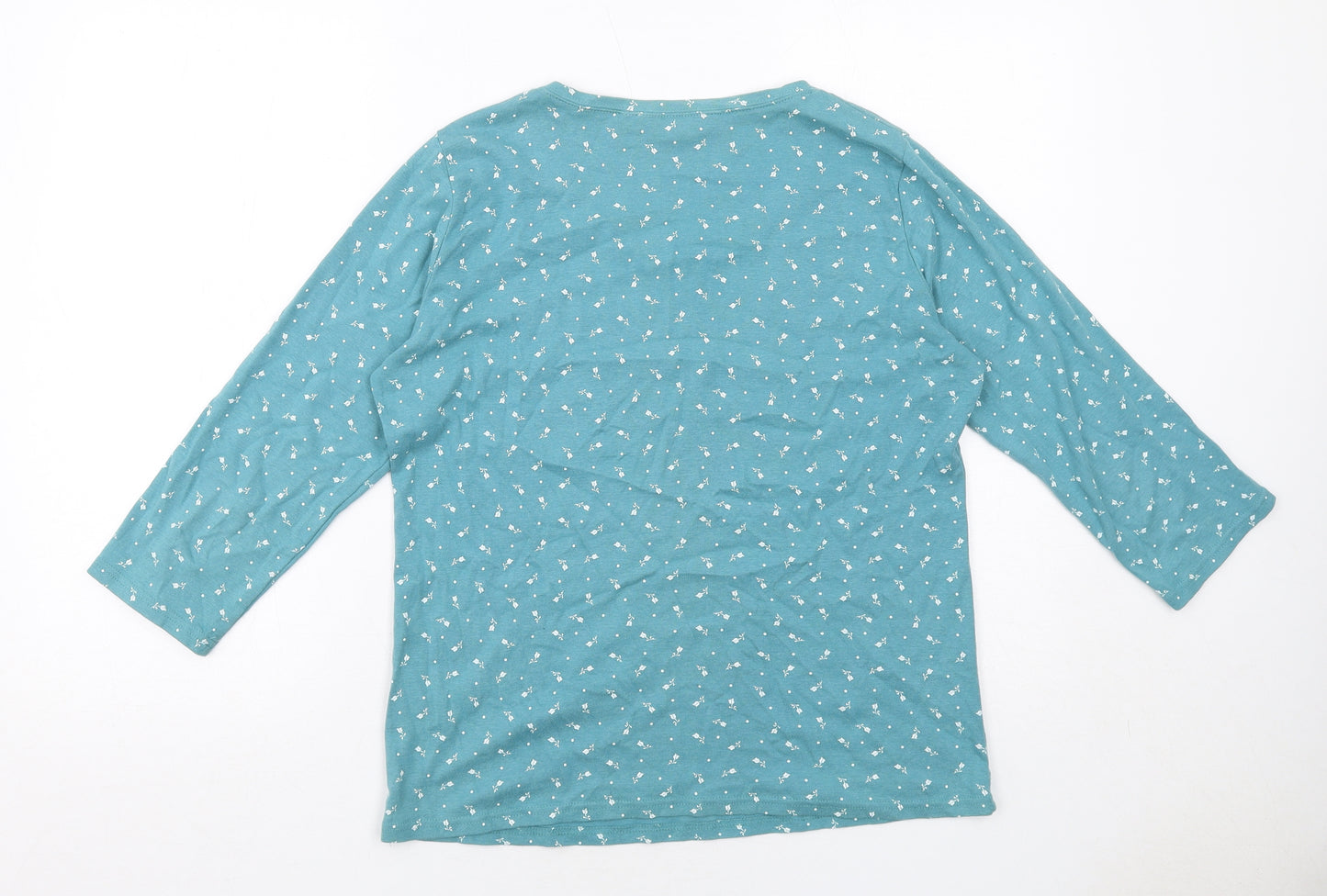 EWM Womens Blue Geometric Cotton Basic T-Shirt Size M Round Neck