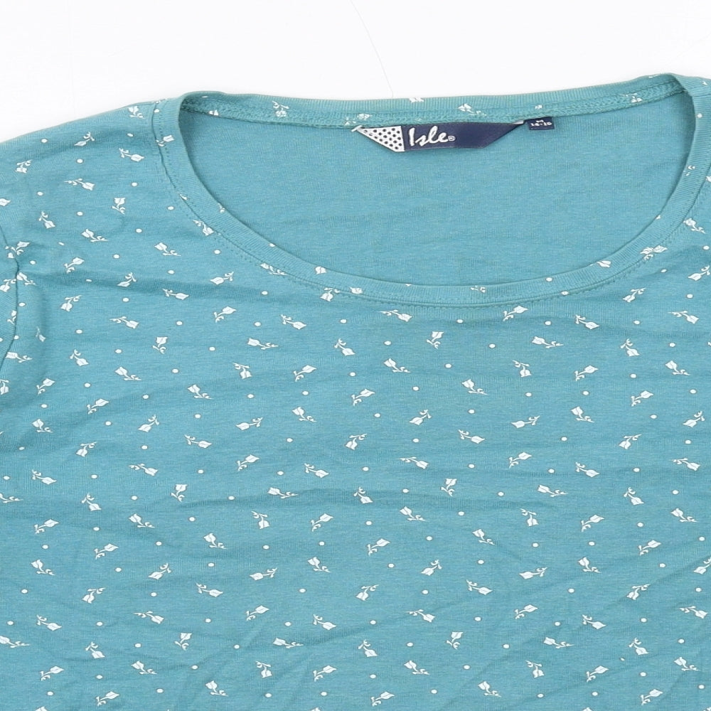 EWM Womens Blue Geometric Cotton Basic T-Shirt Size M Round Neck