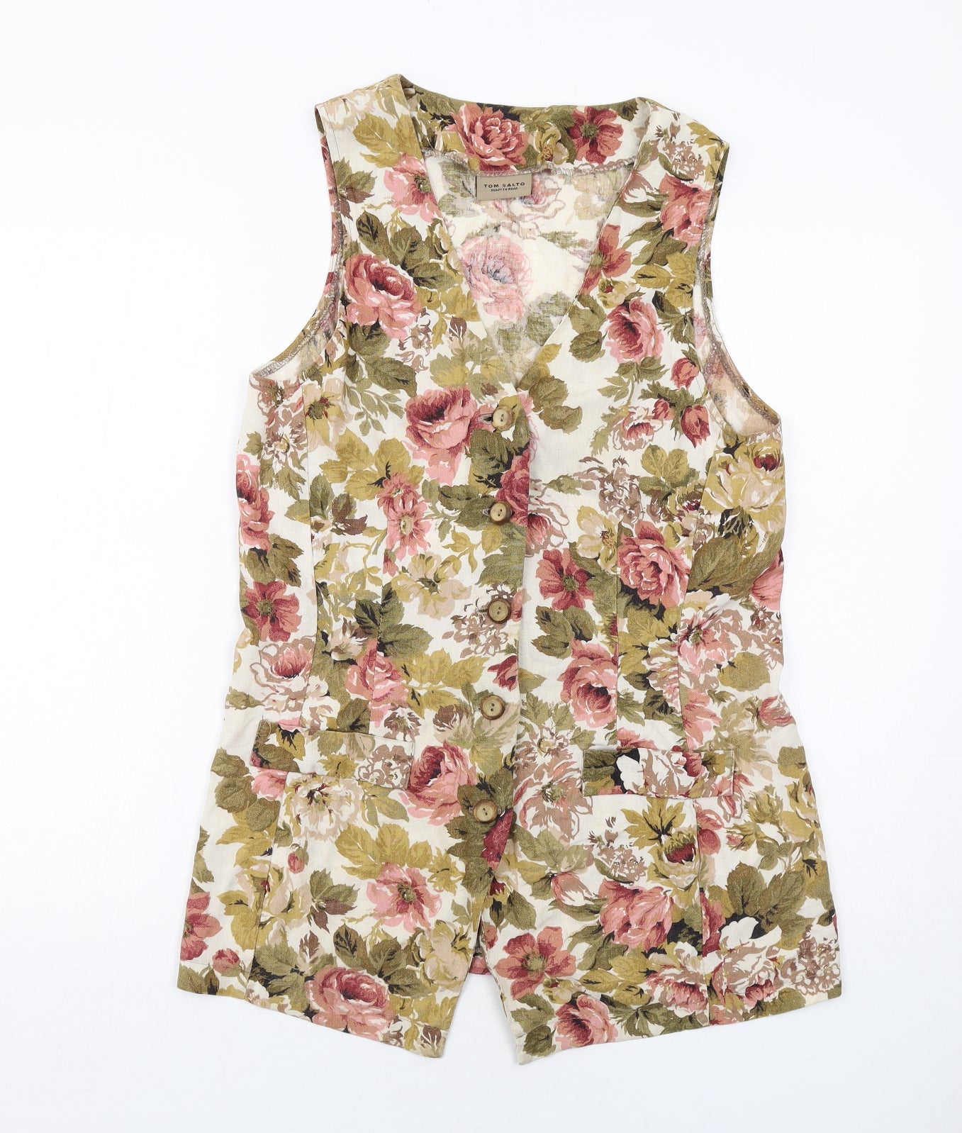 Tom Salto Womens Beige Floral Viscose Basic Tank Size 12 V-Neck