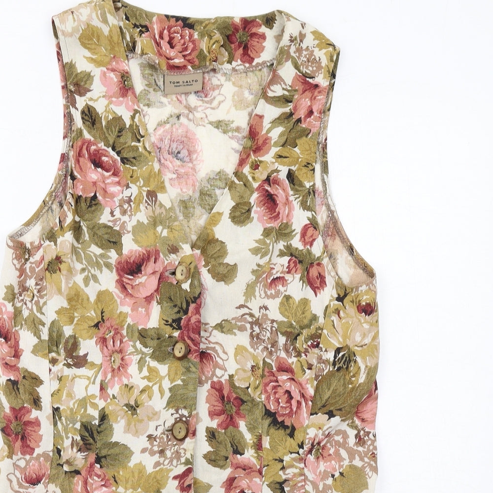Tom Salto Womens Beige Floral Viscose Basic Tank Size 12 V-Neck