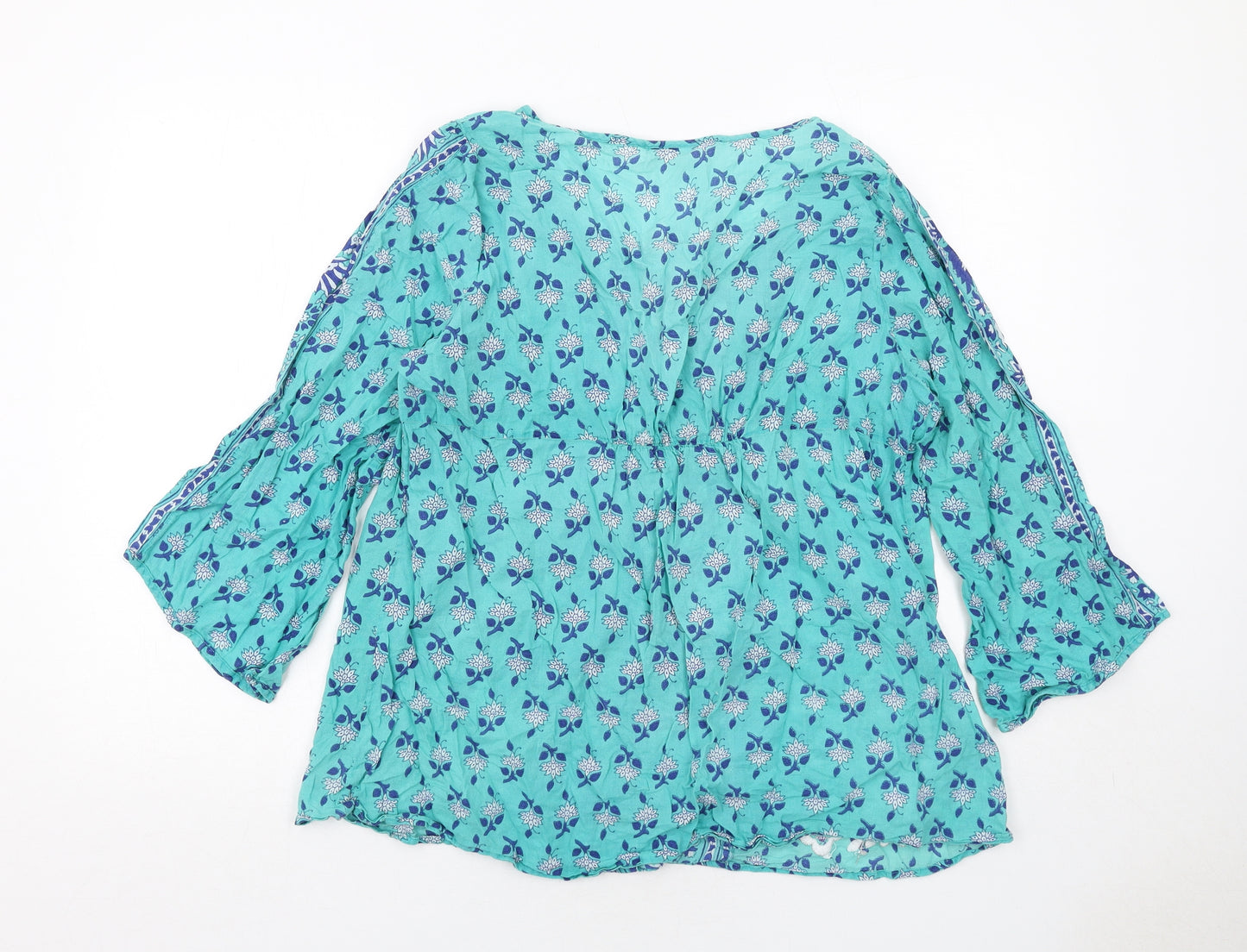 Wallis Womens Blue Geometric Cotton Basic Blouse Size 18 Round Neck