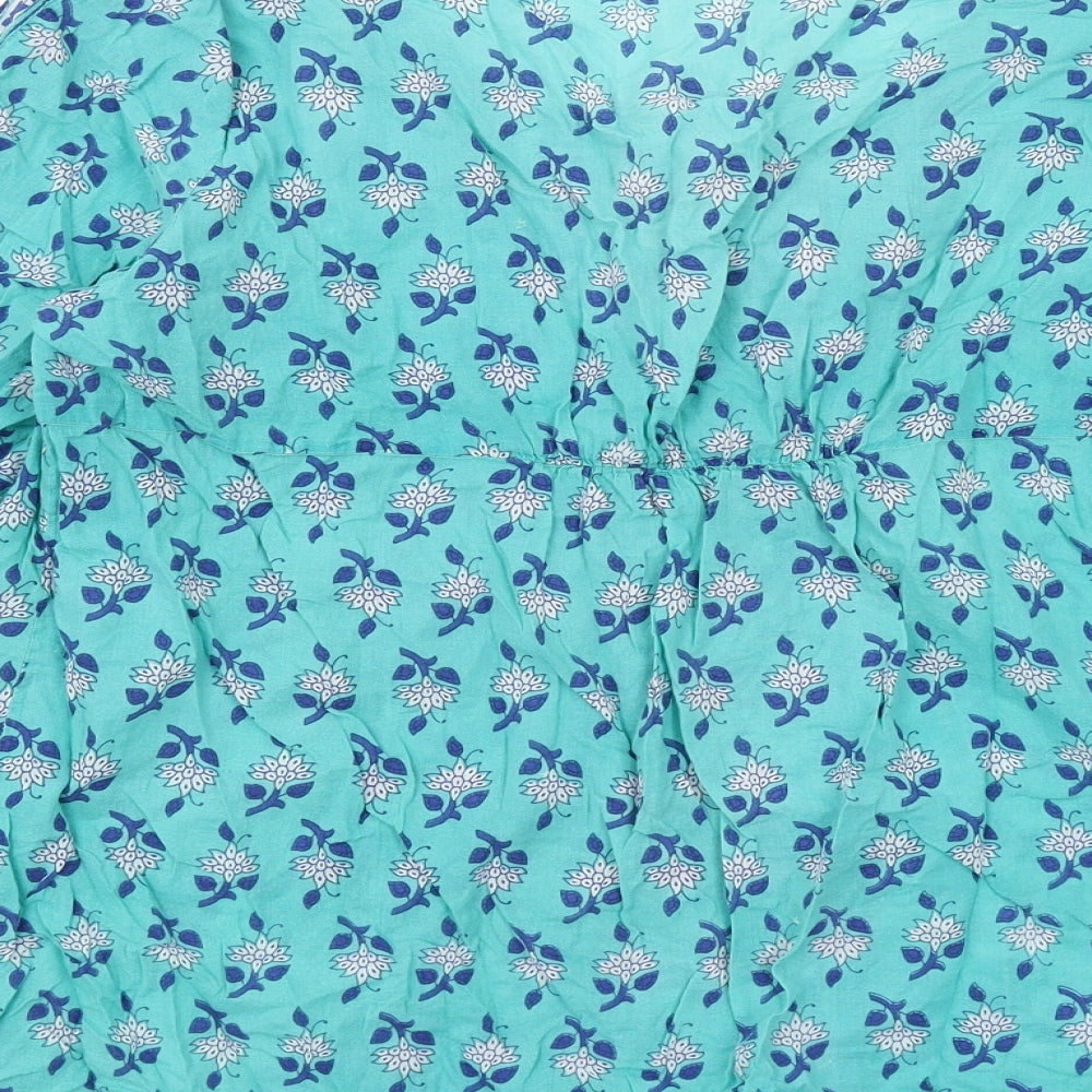 Wallis Womens Blue Geometric Cotton Basic Blouse Size 18 Round Neck