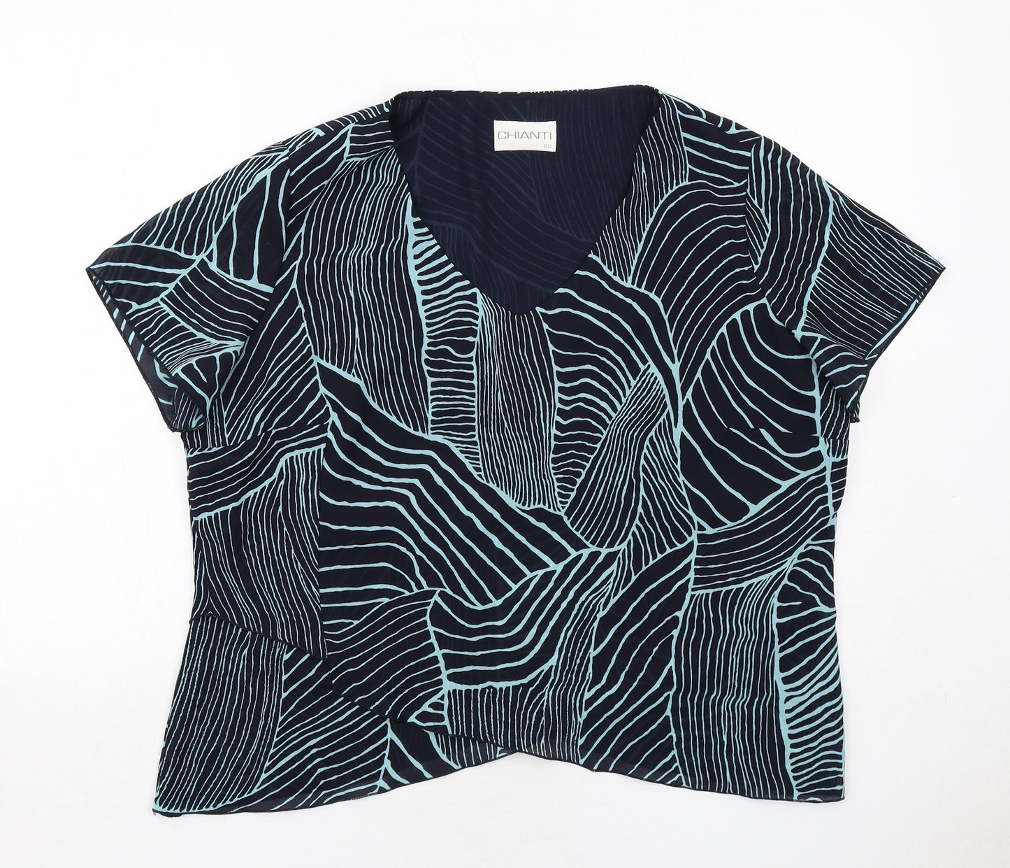 Chianti Womens Blue Geometric Polyester Basic Blouse Size 20 V-Neck