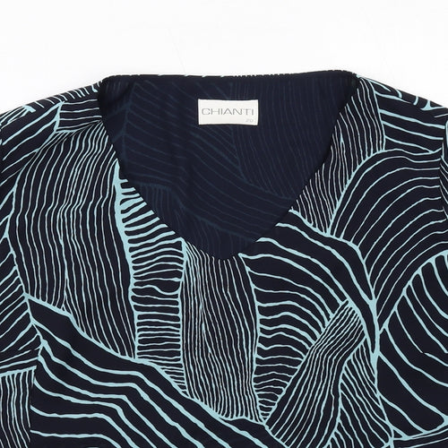 Chianti Womens Blue Geometric Polyester Basic Blouse Size 20 V-Neck