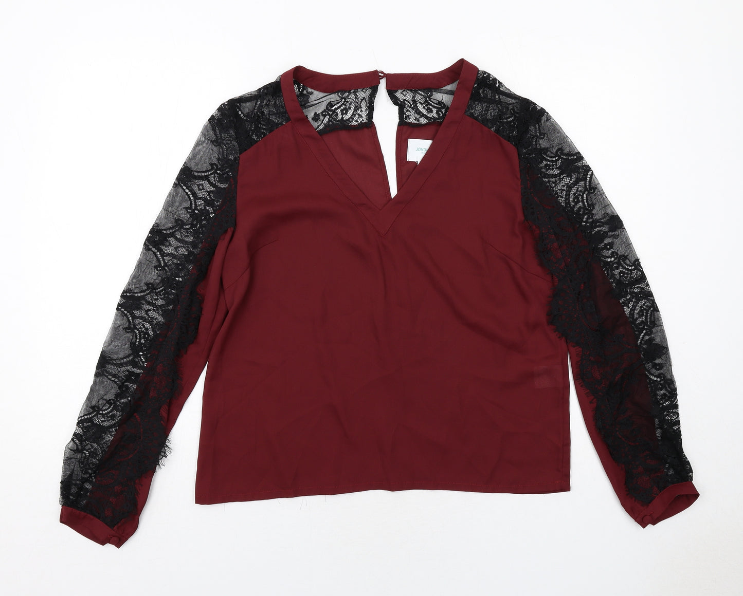 Jovanna Womens Red Polyester Basic Blouse Size 12 V-Neck - Lace Sleeves
