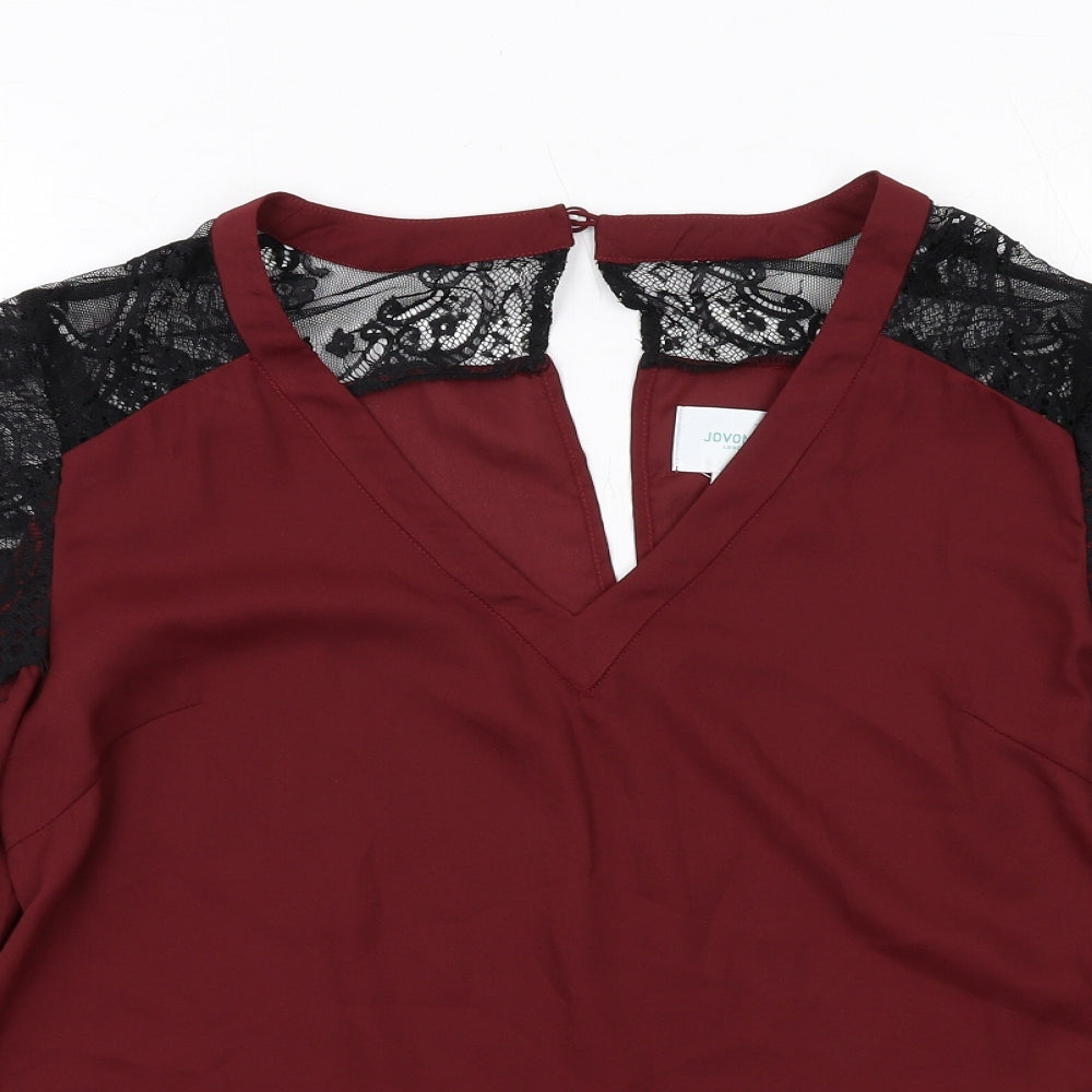 Jovanna Womens Red Polyester Basic Blouse Size 12 V-Neck - Lace Sleeves