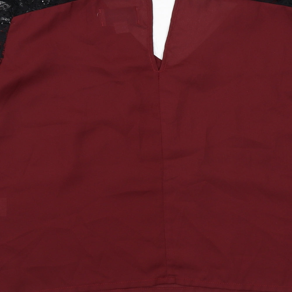 Jovanna Womens Red Polyester Basic Blouse Size 12 V-Neck - Lace Sleeves