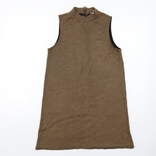 Cooperative Womens Brown Geometric Acrylic A-Line Size XS Mock Neck Zip