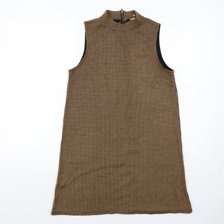 Cooperative Womens Brown Geometric Acrylic A-Line Size XS Mock Neck Zip