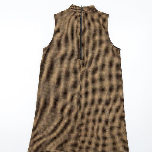 Cooperative Womens Brown Geometric Acrylic A-Line Size XS Mock Neck Zip