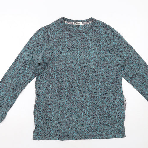 Mistral Womens Blue Geometric Cotton Basic T-Shirt Size 10 Round Neck