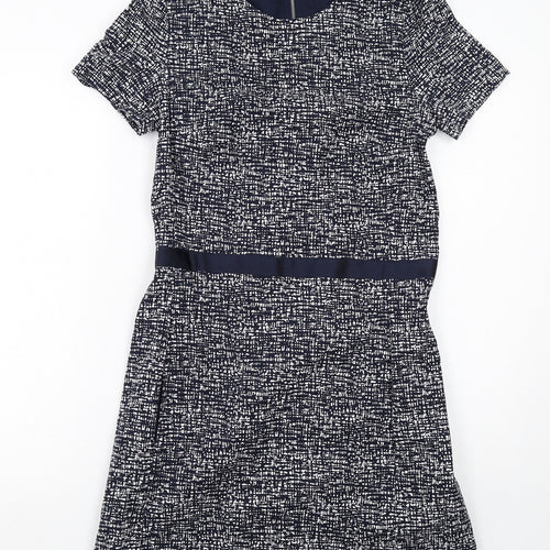 Gap Womens Blue Geometric Cotton A-Line Size 10 Round Neck Zip