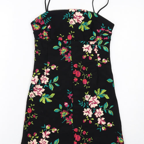Pins & Needles Womens Black Floral Nylon Shift Size XS Square Neck Zip