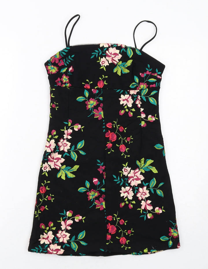 Pins & Needles Womens Black Floral Nylon Shift Size XS Square Neck Zip