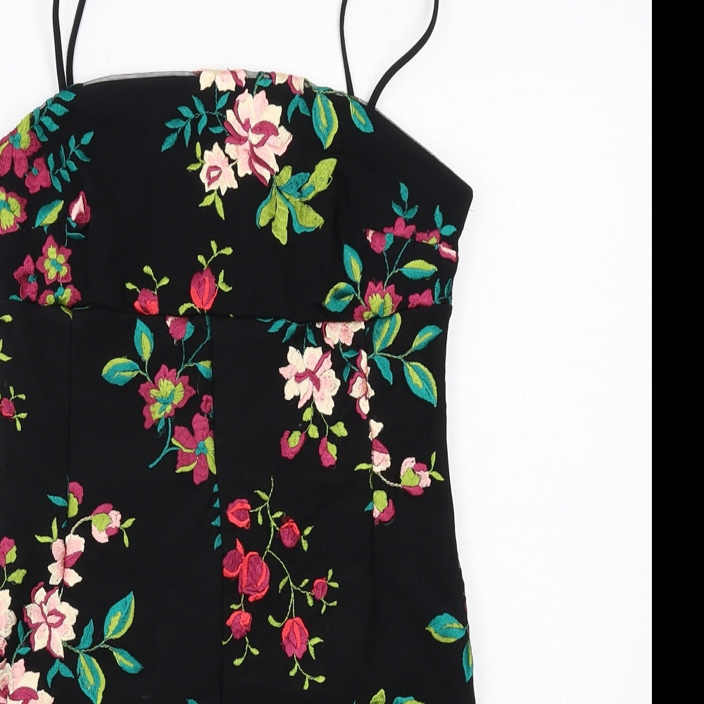 Pins & Needles Womens Black Floral Nylon Shift Size XS Square Neck Zip