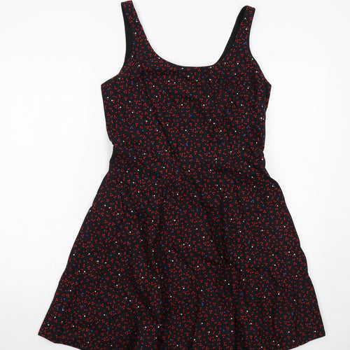 Gap Womens Black Geometric Cotton A-Line Size 6 Round Neck Zip