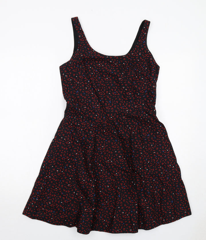 Gap Womens Black Geometric Cotton A-Line Size 6 Round Neck Zip