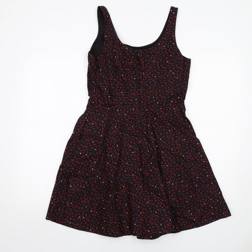 Gap Womens Black Geometric Cotton A-Line Size 6 Round Neck Zip