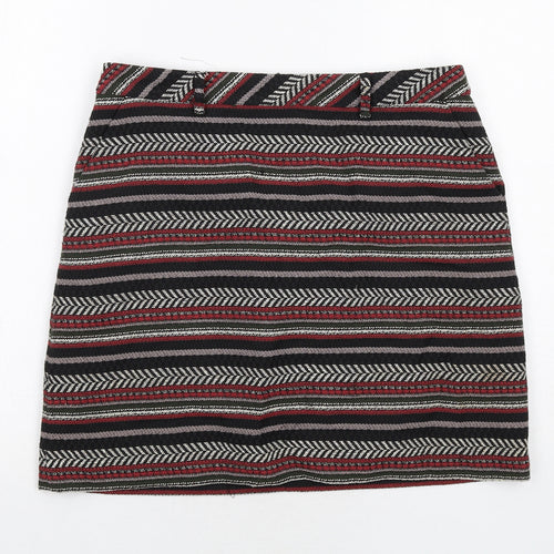 Marks and Spencer Womens Black Geometric Polyester A-Line Skirt Size 10 Zip