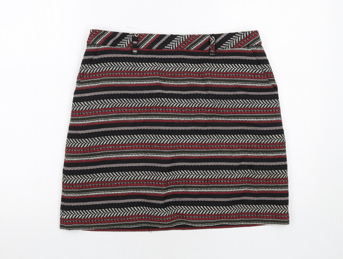 Marks and Spencer Womens Black Geometric Polyester A-Line Skirt Size 10 Zip