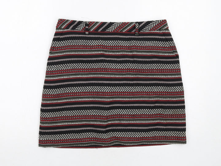 Marks and Spencer Womens Black Geometric Polyester A-Line Skirt Size 10 Zip