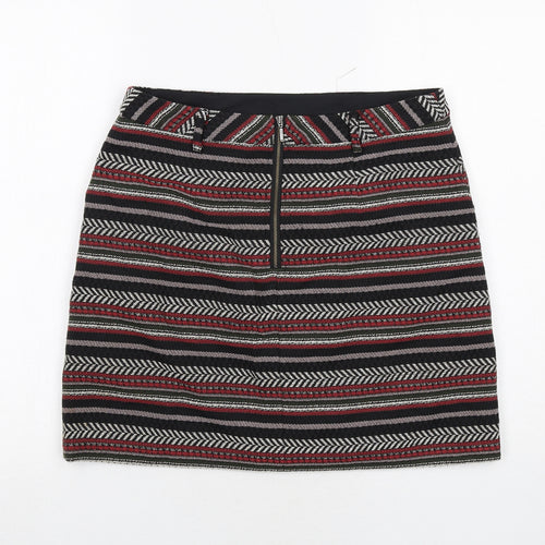 Marks and Spencer Womens Black Geometric Polyester A-Line Skirt Size 10 Zip