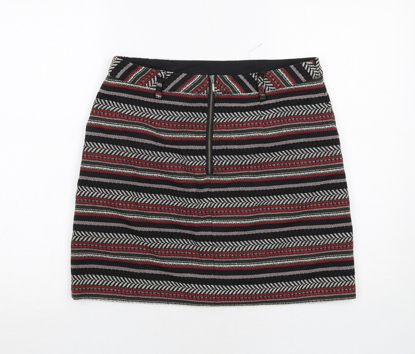Marks and Spencer Womens Black Geometric Polyester A-Line Skirt Size 10 Zip