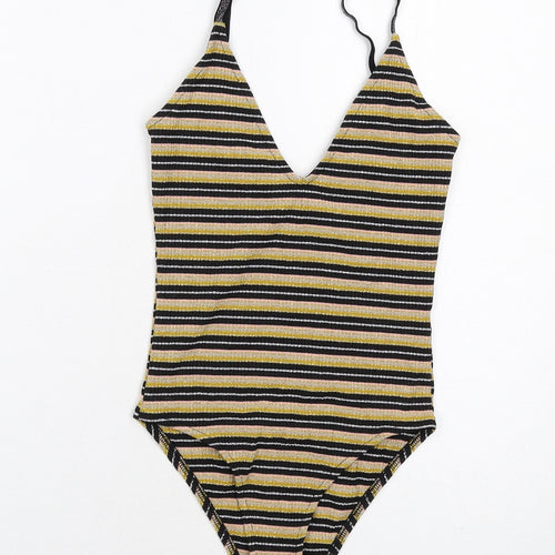 Topshop Womens Multicoloured Striped Viscose Bodysuit One-Piece Size 6 Snap