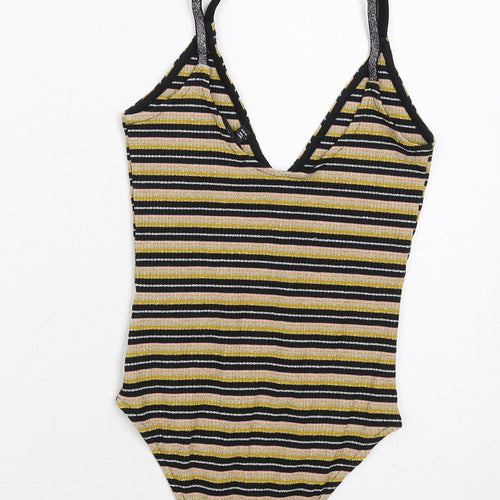 Topshop Womens Multicoloured Striped Viscose Bodysuit One-Piece Size 6 Snap