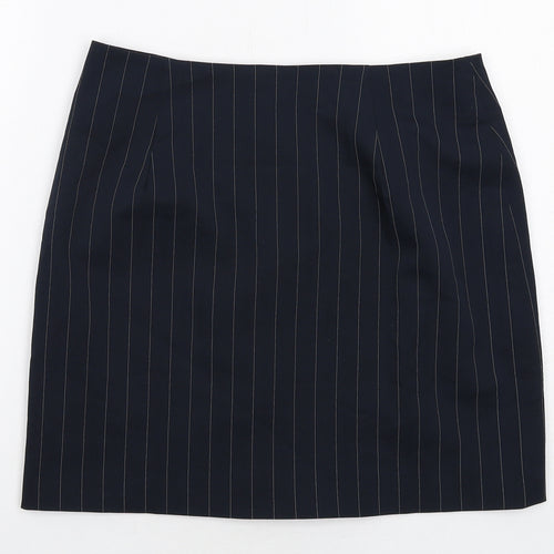 COLLUSION Womens Blue Striped Polyester A-Line Skirt Size 12 Button