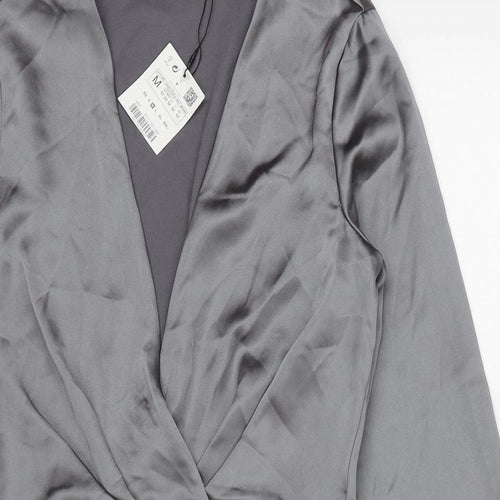 Zara Womens Grey Polyester A-Line Size M V-Neck Zip